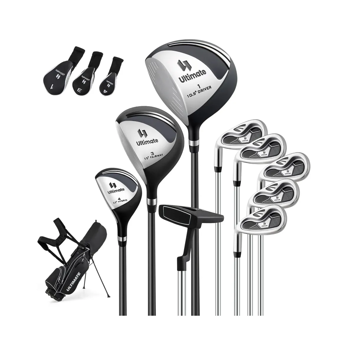 Komplette Golfschläger- & Taschenset für Linkshänder Herren tragbare leichte Golf-Standtasche