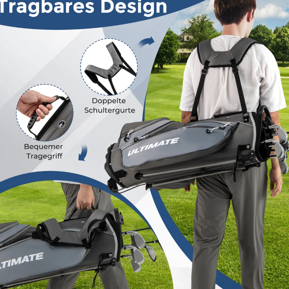 Komplette Golfschläger- & Taschenset für Linkshänder Herren tragbare leichte Golf-Standtasche