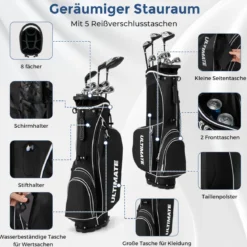 Komplette Golfschläger- & Taschenset für Linkshänder Herren tragbare leichte Golf-Standtasche