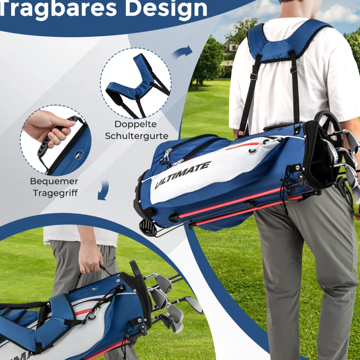 Komplette Golfschläger- & Taschenset für Linkshänder Herren tragbare leichte Golf-Standtasche