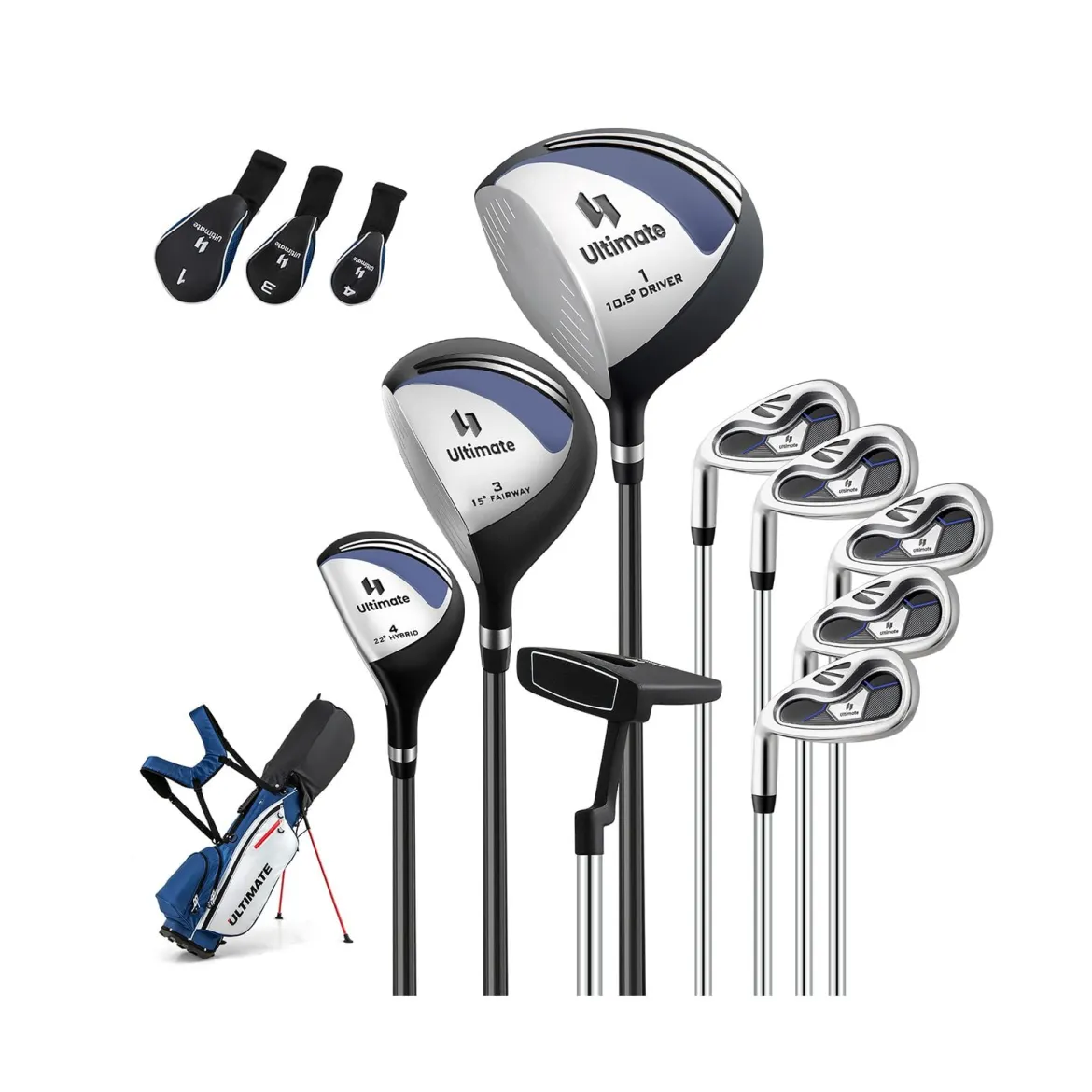Komplette Golfschläger- & Taschenset für Linkshänder Herren tragbare leichte Golf-Standtasche