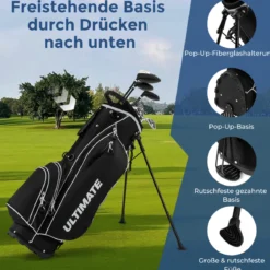 Komplette Golfschläger- & Taschenset für Linkshänder Herren tragbare leichte Golf-Standtasche