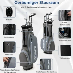 Komplette Golfschläger- & Taschenset für Linkshänder Herren tragbare leichte Golf-Standtasche