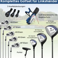 Komplette Golfschläger- & Taschenset für Linkshänder Herren tragbare leichte Golf-Standtasche