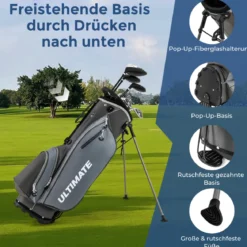Komplette Golfschläger- & Taschenset für Linkshänder Herren tragbare leichte Golf-Standtasche