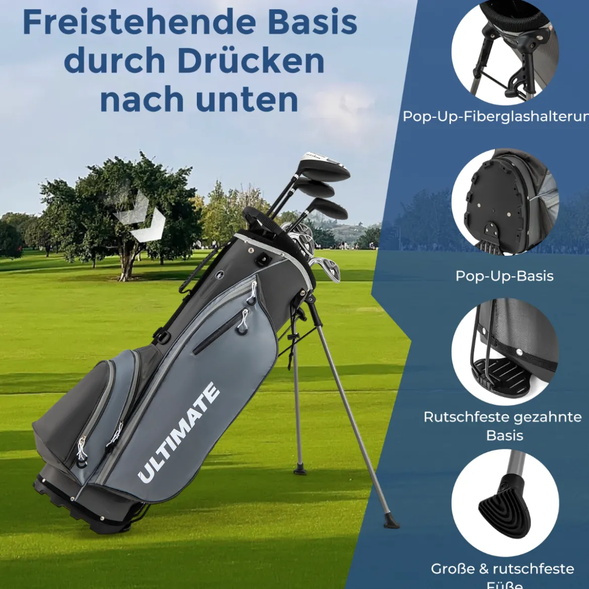 Komplette Golfschläger- & Taschenset für Linkshänder Herren tragbare leichte Golf-Standtasche