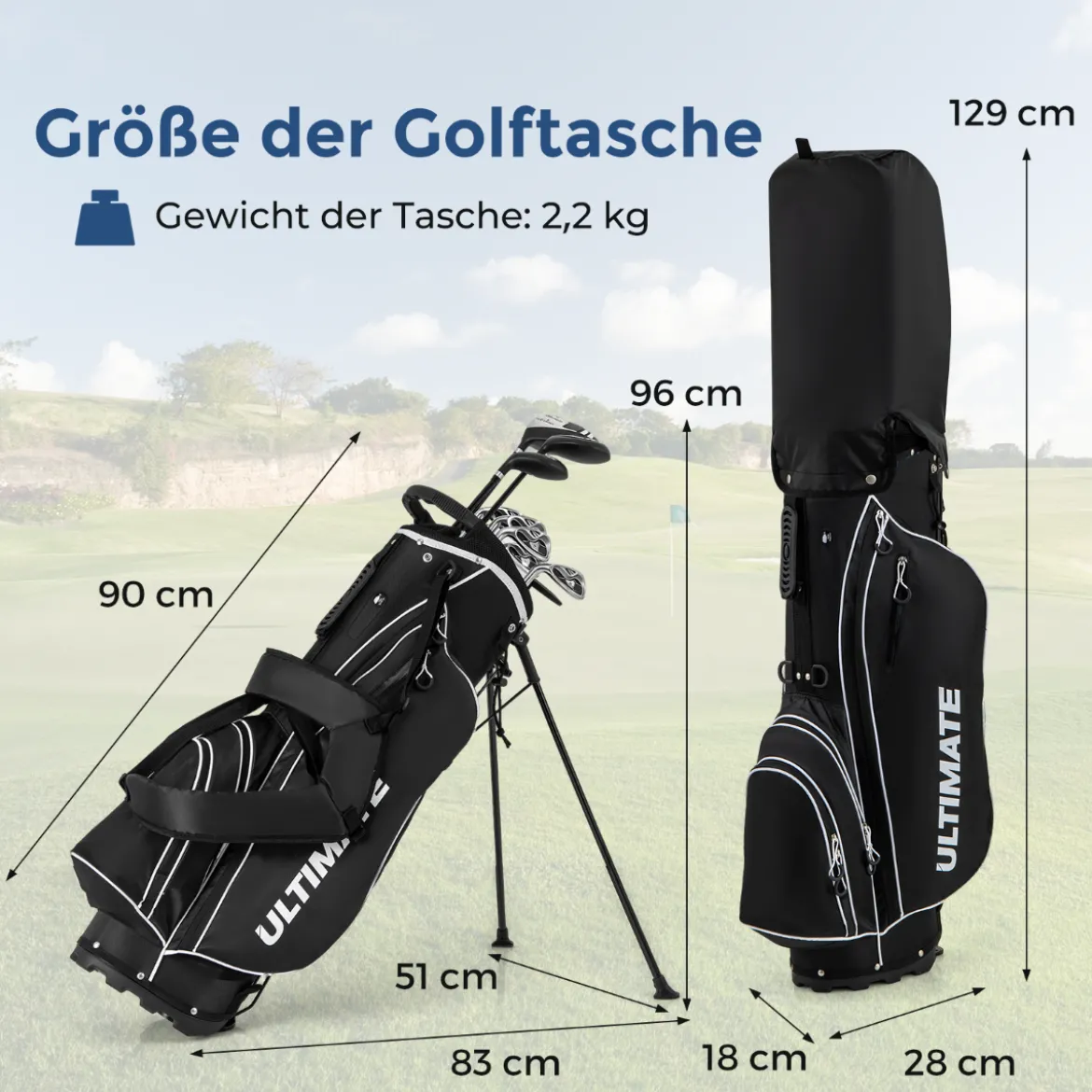 Komplette Golfschläger- & Taschenset für Linkshänder Herren tragbare leichte Golf-Standtasche