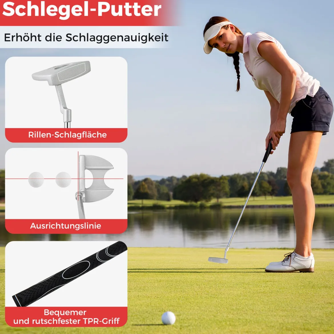 Komplettes Golfschläger-Set Rechtshändig für Damen Golfschlägersätze mit Tragetasche Rot