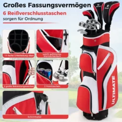 Komplettes Golfschläger-Set Rechtshändig für Damen Golfschlägersätze mit Tragetasche Rot