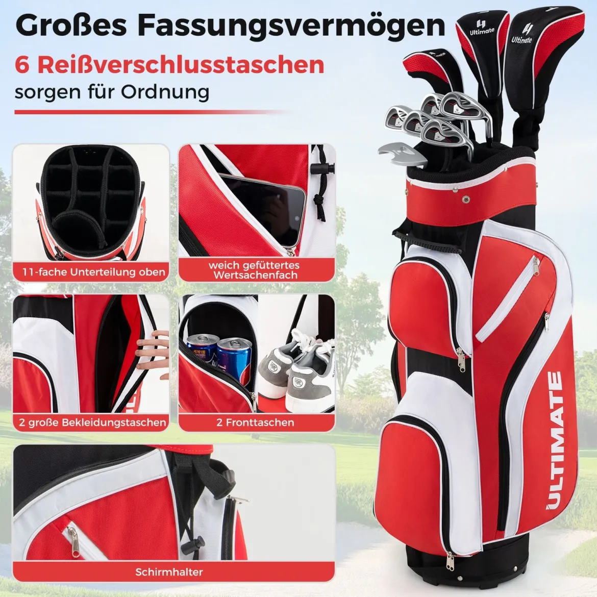 Komplettes Golfschläger-Set Rechtshändig für Damen Golfschlägersätze mit Tragetasche Rot