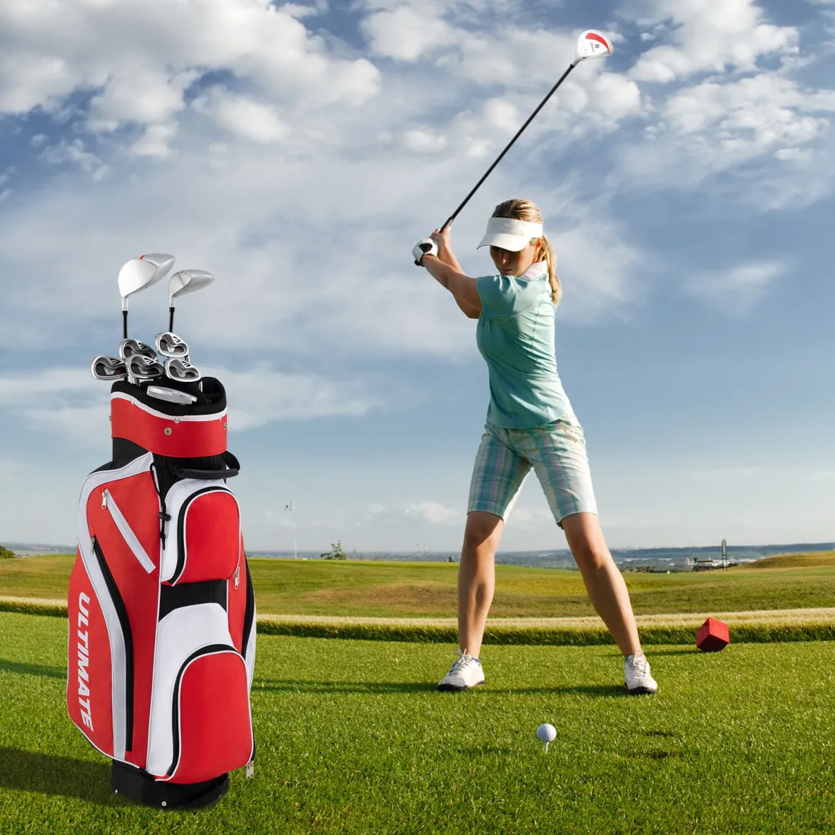 Komplettes Golfschläger-Set Rechtshändig für Damen Golfschlägersätze mit Tragetasche Rot