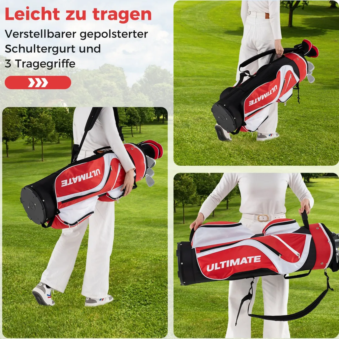 Komplettes Golfschläger-Set Rechtshändig für Damen Golfschlägersätze mit Tragetasche Rot