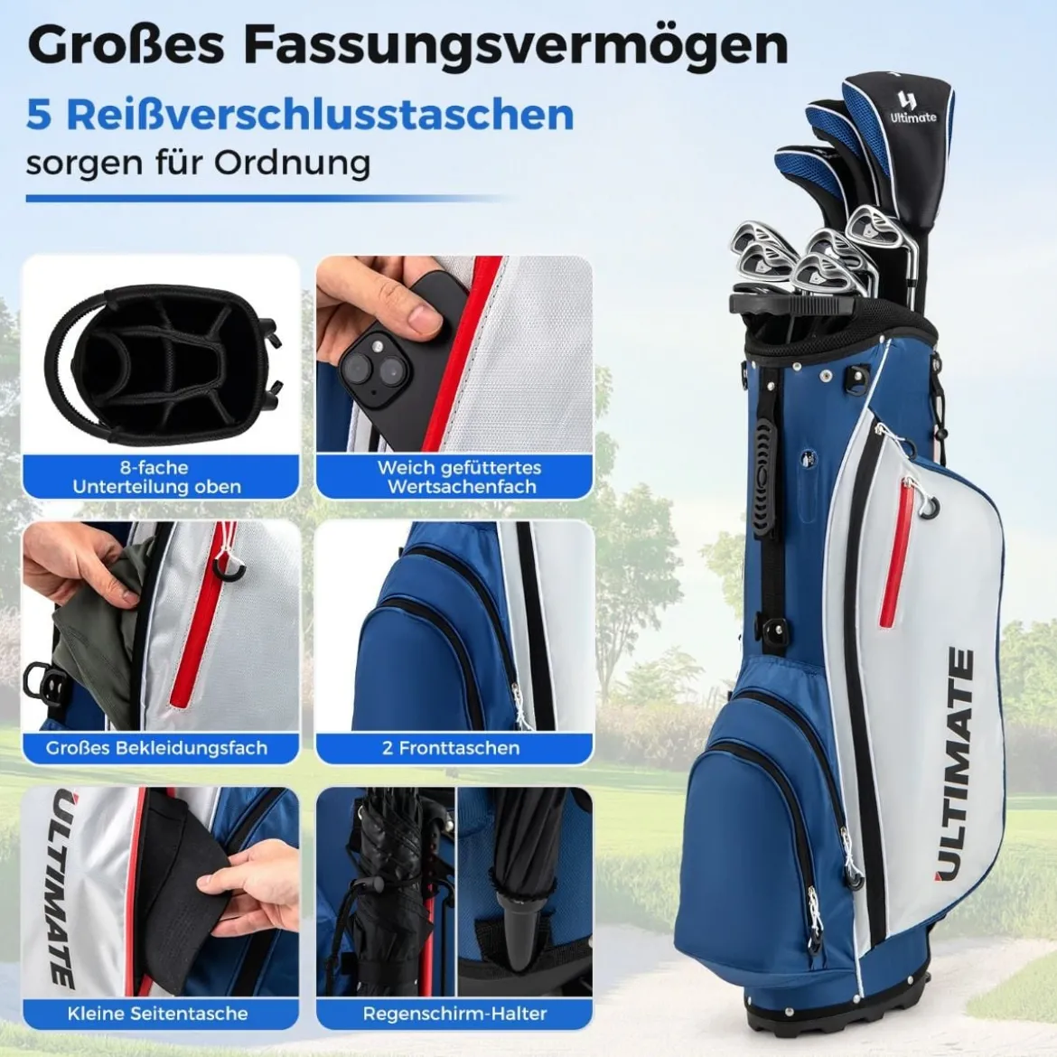 Komplettes Herren Golfschläger Set 9 Teilige Golfschlägersätze Rechtshändig mit Regenhaube