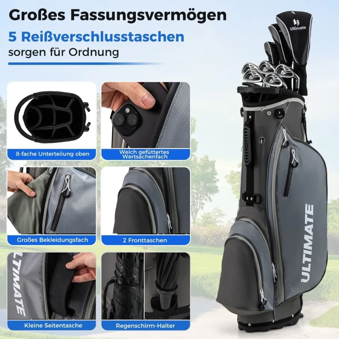 Komplettes Herren Golfschläger Set 9 Teilige Golfschlägersätze Rechtshändig mit Regenhaube