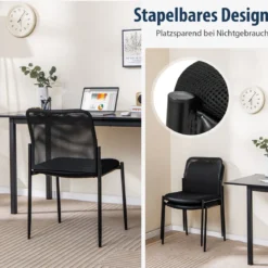 Konferenzstühle 2er Set stapelbare Besucherstühle ohne Armlehnen 63 x 52 x 84 cm Schwarz