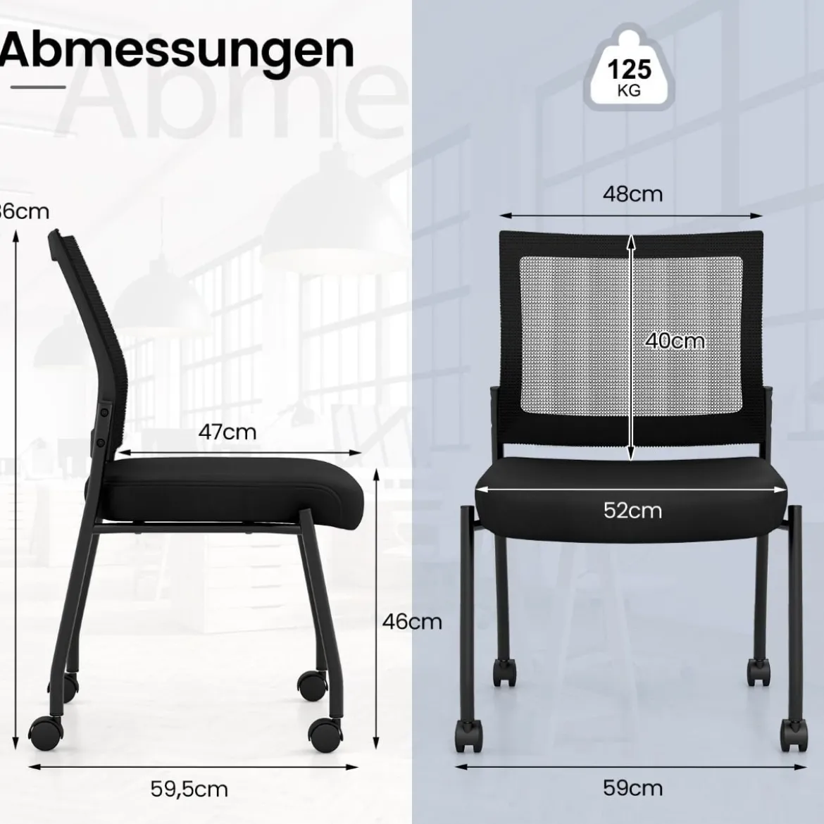 Konferenzstühle 2er Set stapelbare Besucherstühle mit Rollen armlose Stapelstühle für Büro Schwarz