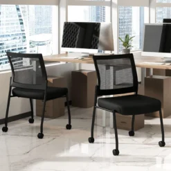 Konferenzstühle 2er Set stapelbare Besucherstühle mit Rollen armlose Stapelstühle für Büro Schwarz