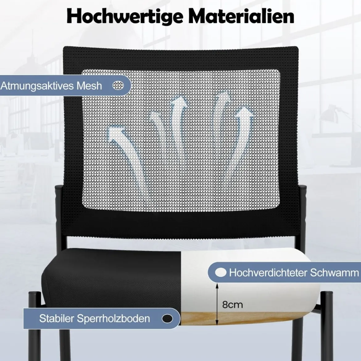 Konferenzstühle 2er Set stapelbare Besucherstühle mit Rollen armlose Stapelstühle für Büro Schwarz