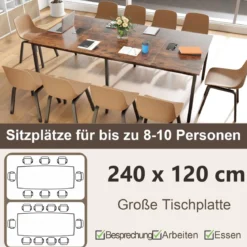 Konferenztisch mit 2 Kabeldurchführungen Besprechungstisch für bis zu 10 Personen Rustikal Braun