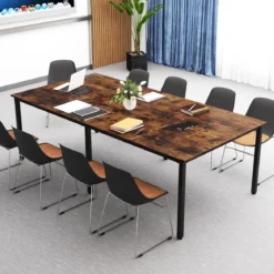 Konferenztisch mit 2 Kabeldurchführungen Besprechungstisch für bis zu 10 Personen Rustikal Braun