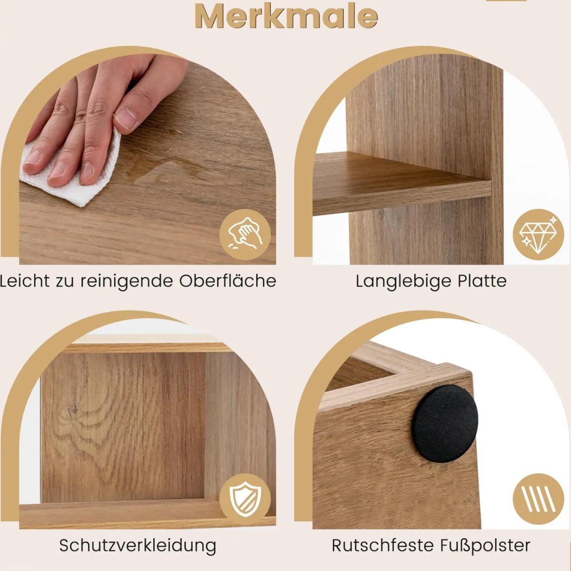 Konkaves Bücherregal mit Kippschutz 3 Ebenen Standregal Holz Raumteiler Regal Natur