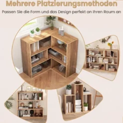 Konkaves + Konvexes Bücherregal mit Kippschutz & 3 Regalebenen Modernes Präsentationsregal Natur