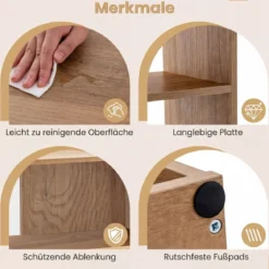 Konkaves + Konvexes Bücherregal mit Kippschutz & 3 Regalebenen Modernes Präsentationsregal Natur