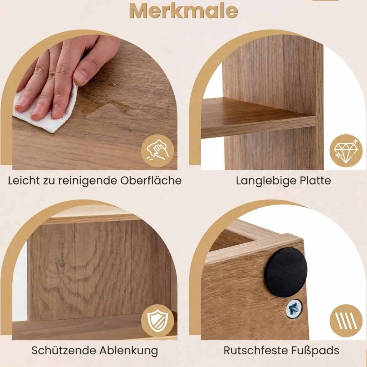 Konkaves + Konvexes Bücherregal mit Kippschutz & 3 Regalebenen Modernes Präsentationsregal Natur