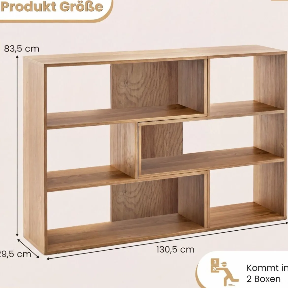 Konkaves + Konvexes Bücherregal mit Kippschutz & 3 Regalebenen Modernes Präsentationsregal Natur