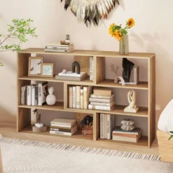 Konkaves + Konvexes Bücherregal mit Kippschutz & 3 Regalebenen Modernes Präsentationsregal Natur
