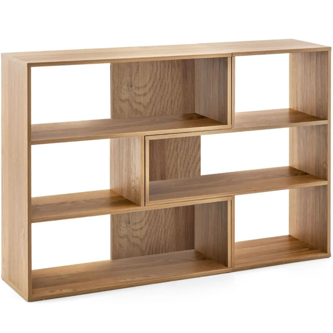 Konkaves + Konvexes Bücherregal mit Kippschutz & 3 Regalebenen Modernes Präsentationsregal Natur