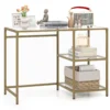 Konsolentisch aus Glas mit 2 Regalen & Metallgestell Sofatisch 106 x 51 x 76 cm Gold