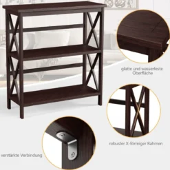 Konsolentisch aus Holz mit Kippschutz & Stabilem Rahmen Moderner Beistelltisch 79 x 32 x 86 cm Kaffee