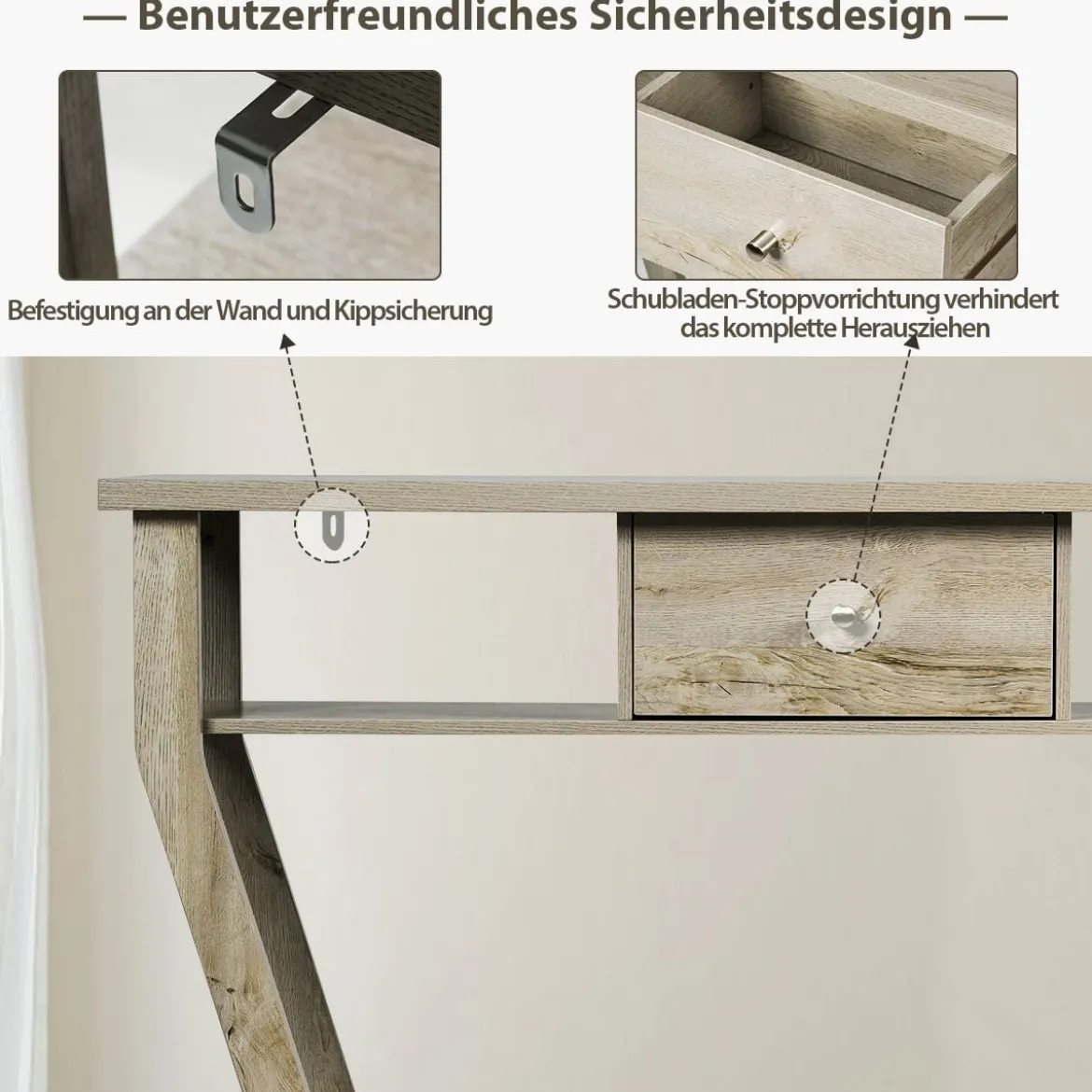 Konsolentisch aus Holz mit Schublade & Regal Eingangstisch Beistelltisch 120 x 30 x 81 cm Grau