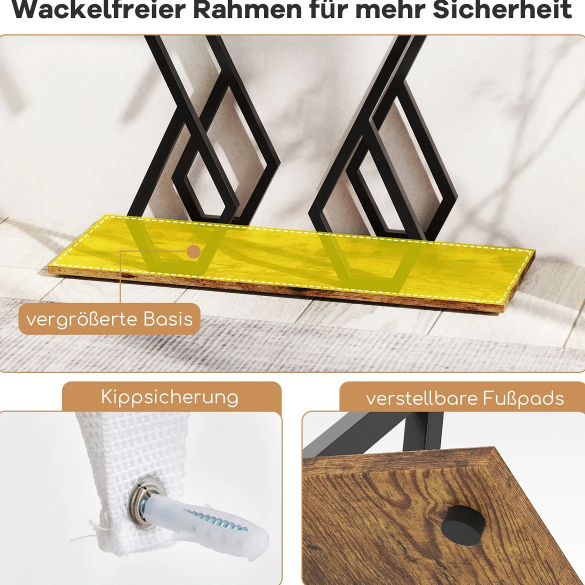 Konsolentisch aus Kunstmarmor Foyertisch mit Verstellbaren Fußpolstern Braun