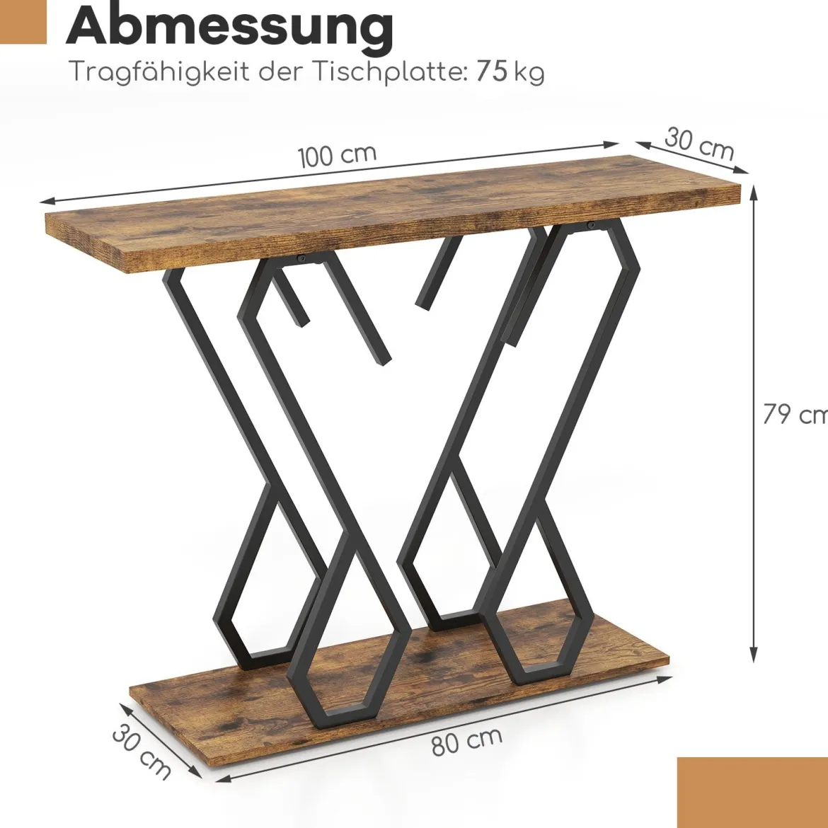 Konsolentisch aus Kunstmarmor Foyertisch mit Verstellbaren Fußpolstern Braun