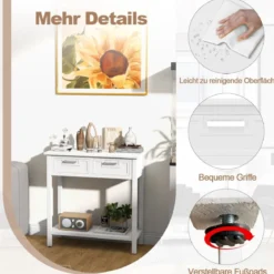 Konsolentisch Beistelltisch Industrie Design Sofatisch mit 2 Schubladen 80,5 x 35,5 x 82 Weiß