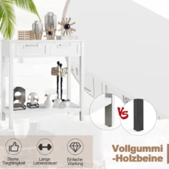 Konsolentisch Beistelltisch Industrie Design Sofatisch mit 2 Schubladen 80,5 x 35,5 x 82 Weiß
