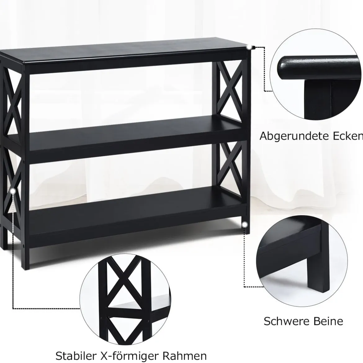 Konsolentisch Beistelltisch mit Offener Ablage & 2 Schubladen Sofatisch mit Rattanoptik
