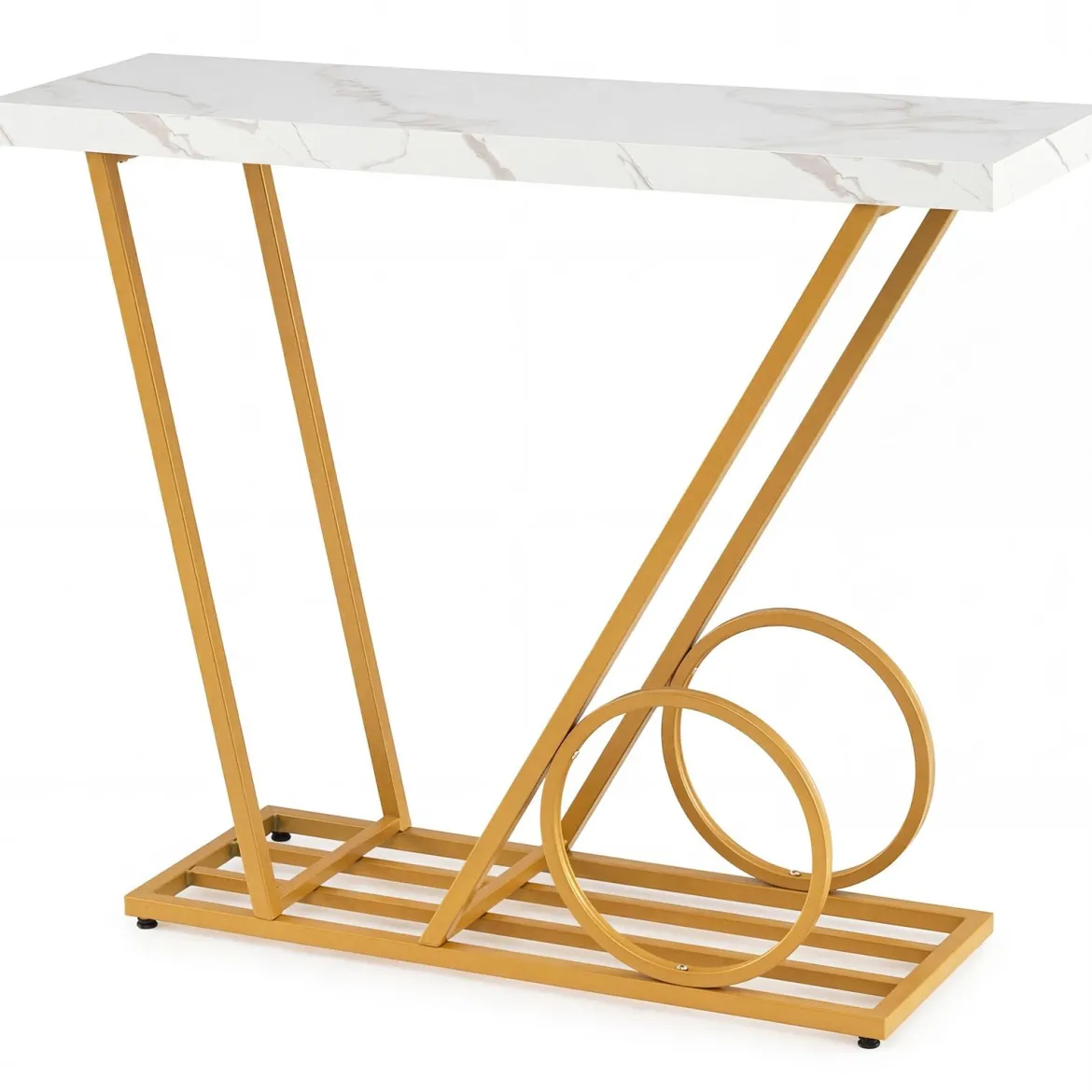 Konsolentisch 100cm moderner Einlagetisch mit Marmor-Optik und Wagen-inspiriertem Design Beistelltisch Weiß