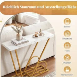 Konsolentisch 100cm moderner Einlagetisch mit Marmor-Optik und Wagen-inspiriertem Design Beistelltisch Weiß