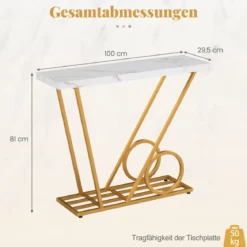 Konsolentisch 100cm moderner Einlagetisch mit Marmor-Optik und Wagen-inspiriertem Design Beistelltisch Weiß