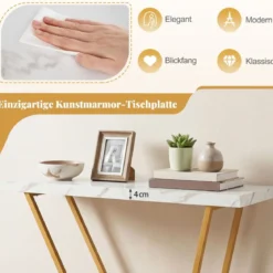 Konsolentisch 100cm moderner Einlagetisch mit Marmor-Optik und Wagen-inspiriertem Design Beistelltisch Weiß
