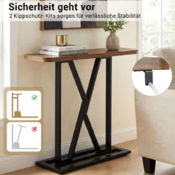 Konsolentisch 100 cm rechteckiger Eingangsbereich Tisch mit geometrischem Metallgestell Rustikales Braun