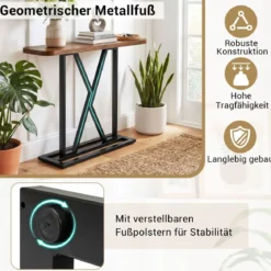 Konsolentisch 100 cm rechteckiger Eingangsbereich Tisch mit geometrischem Metallgestell Rustikales Braun