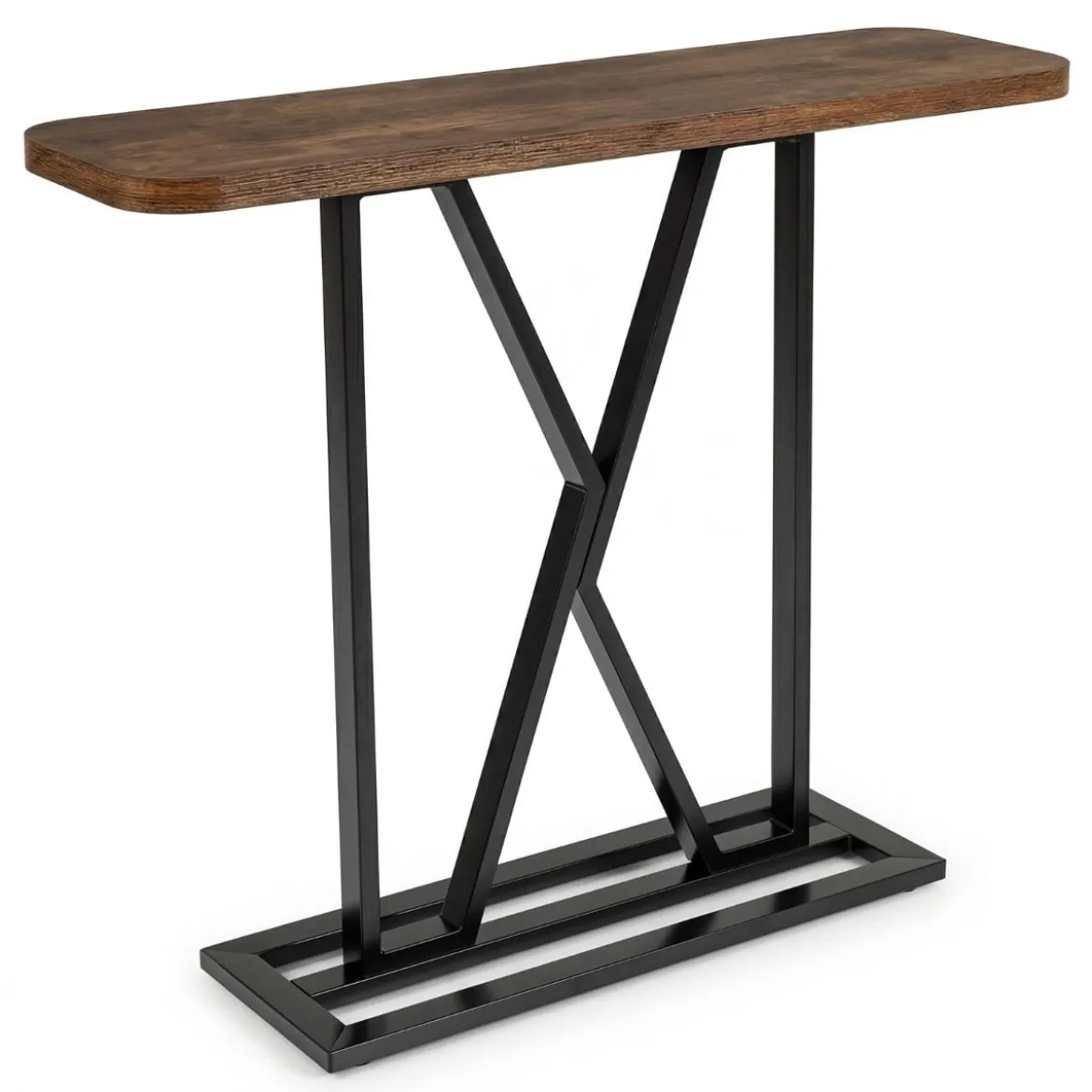Konsolentisch 100 cm rechteckiger Eingangsbereich Tisch mit geometrischem Metallgestell Rustikales Braun