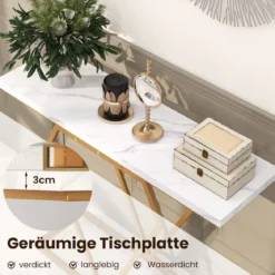 Konsolentisch Eingangstisch schmal Flurtisch mit Marmoroptik Beistelltisch für Wohnzimmer 100 x 29,5 x 80 cm