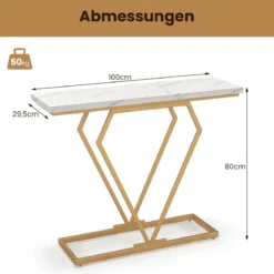 Konsolentisch Eingangstisch schmal Flurtisch mit Marmoroptik Beistelltisch für Wohnzimmer 100 x 29,5 x 80 cm