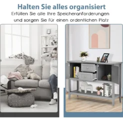 Konsolentisch Flurtisch mit2 Schubladen Beistelltisch Holz 117 x 38 x 86,5 cm Grau