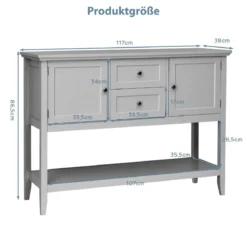 Konsolentisch Flurtisch mit2 Schubladen Beistelltisch Holz 117 x 38 x 86,5 cm Grau